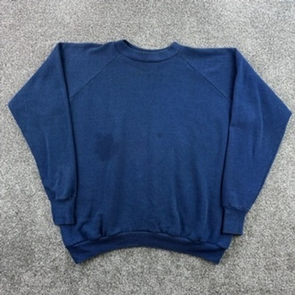 Vintage 60s Blank Sweatshirt Men's XL Navy Blue Pullover Raglan Sleeves Crewneck